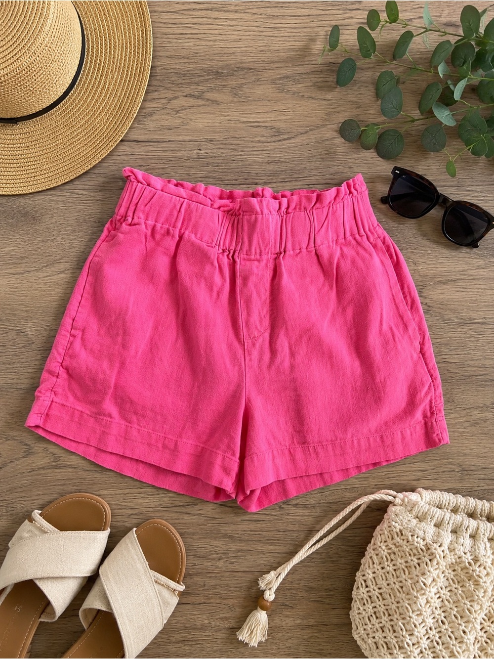 a new day Hot Pink Linen Blend High-Waist Ruffle Elastic Shorts size XS